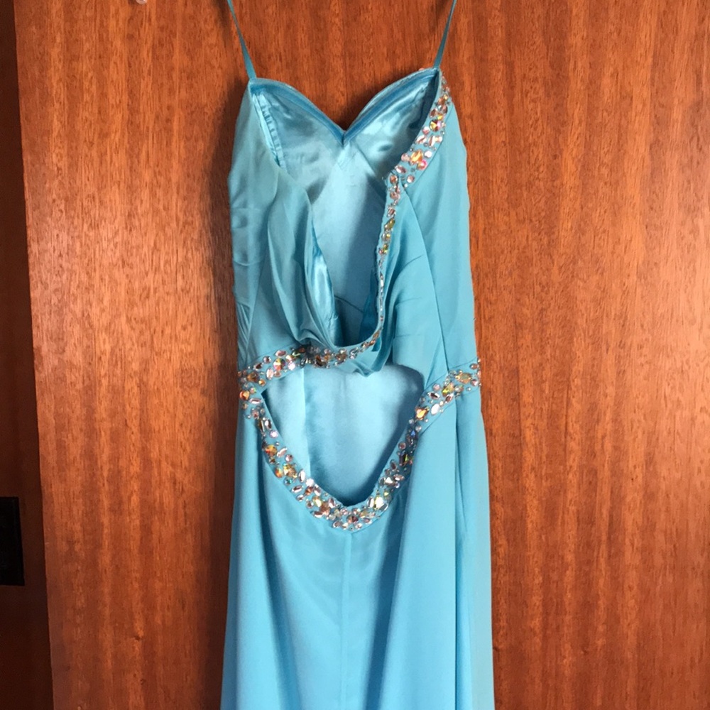 Blue Faviana Prom Dress w rhinestones size 0 - Picture 6 of 17